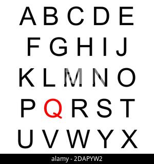 Alphabet mit Schwerpunkt auf dem Q Stockfoto