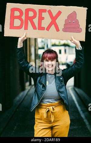 LONDON, Großbritannien - EIN Anti-brexit-Protestler hält ein Plakat während des Anti-Brexit-Protests am 23. März 2019 in London. Stockfoto