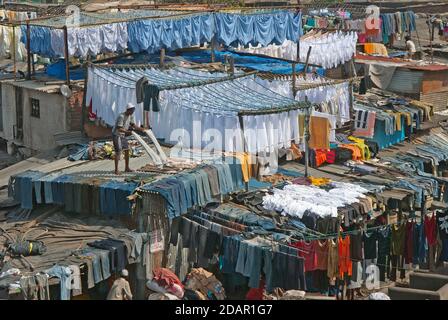 Die Mahalaxmi Dhobi Ghat, oder Outdoor-Wäscherei, Mumbai, Indien Stockfoto