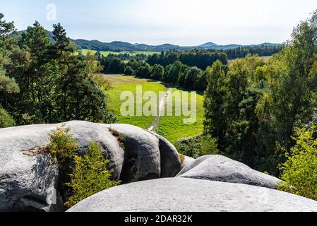 Elephant Sandstone Rocks, Sloni kameny, bei Jitrava im Lausitzer Gebirge, Tschechische Republik Stockfoto