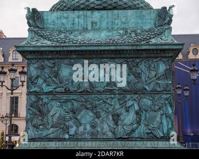 Detail der Colonne Vendome Siegessäule am Place Vendome, Paris, Frankreich Stockfoto
