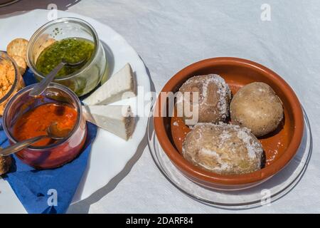 Restaurant 'Rincon del Campesino' in Las Rosas, typisch spanische Küche, La Gomera, Kanarische Inseln, Spanien, Stockfoto