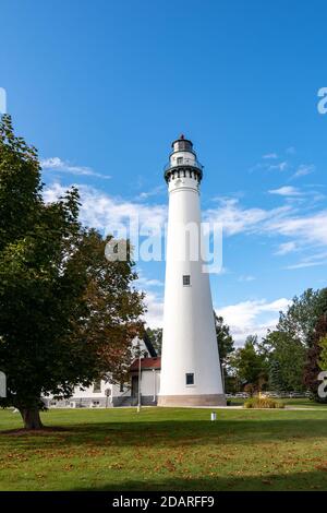 Wind Point Leuchtturm in der Nachmittagssonne. Racine, Wisconsin, USA. Stockfoto