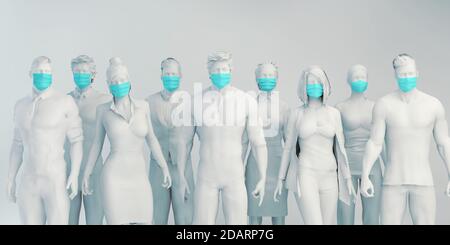 Menschen, die Gesichtsmasken tragen, um sich gegen Covid-19 zu schützen Stockfoto