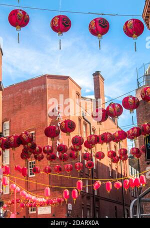 LONDON - Großbritannien - 03. Mai 2018: Blick auf China Town in London. China Town - eine der wichtigsten Sehenswürdigkeiten in London Stockfoto