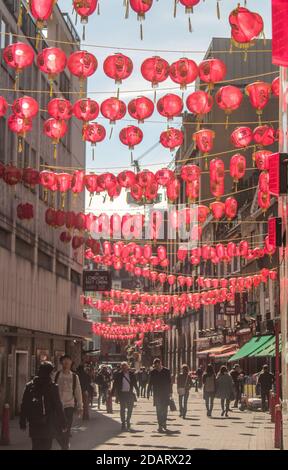 LONDON - Großbritannien - 03. Mai 2018: Blick auf China Town in London. China Town - eine der wichtigsten Sehenswürdigkeiten in London Stockfoto