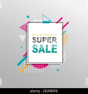 Super Sale abstrakte geometrische Muster farbenfrohes Design und Hintergrund. Verwendung für modernes Design, Cover, Vorlage, dekoriert, Broschüre, Flyer. Stock Vektor