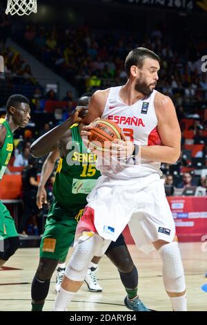 Marc Gasol (Spanien) gegen Senegal. Basketball-Weltmeisterschaft 2014 Stockfoto