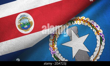 Costa Rica und Nördliche Marianen zwei Flaggen Textiltuch, Stoff Textur Stockfoto