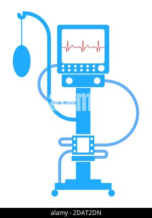 Künstliche Beatmungsvorrichtung für die Lunge. Symbol in linearem Blau. Isolierter Vektor Stock Vektor