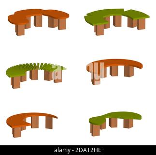 Isometrischer 3d-Vektor, Satz von original mehrfarbigen Park- und Gartenbänken auf transparentem Hintergrund Stock Vektor