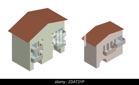 Ski-Hotels, zwei große isometrische Häuser. Isolierter Vektor auf weißem Hintergrund Stock Vektor