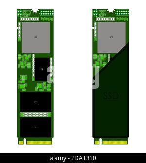 M2 PCI-Hochgeschwindigkeits-ssd-Festplatte in grünen Farben. Isolierter Vektor auf weißem Hintergrund Stock Vektor
