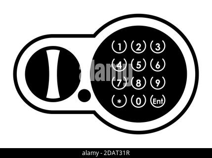 Safe-Panel mit Zahlenschloss und Tasten. Schwarz-Weiß-Symbol. Isolierter Vektor Stock Vektor