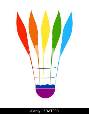 Federball für Badminton in den Farben des Regenbogens. Isolierter Vektor auf weißem Hintergrund Stock Vektor