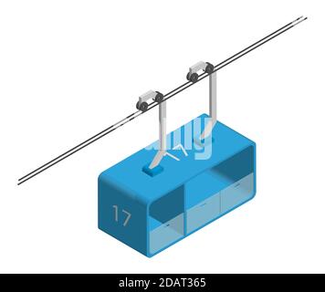 Große Kabine des Skilifts in isometrischer Ansicht. Isolierter Vektor auf weißem Hintergrund Stock Vektor