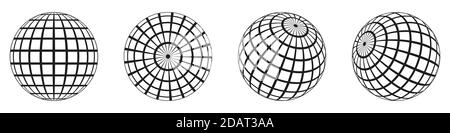 3d-Kugeln Globus Erde. Globensymbole in verschiedenen Winkeln. Vektorgrafik. Isoliertes lineares Globusraster Stock Vektor