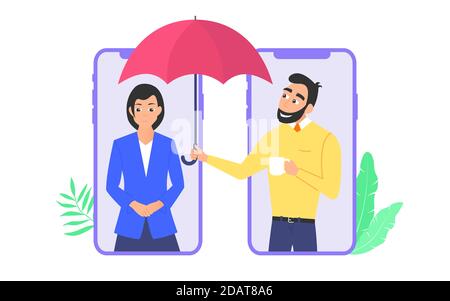 Konzept der psychologischen Hilfe. Ein Mann unterstützt eine Frau mit psychischen Problemen. Stock Vektor