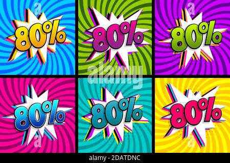 Comic Text 80 Prozent Sale Set Rabatt. Stock Vektor