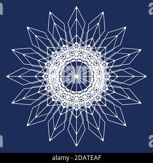 Das weiße Schneeflocken-Symbol ist vor einem blauen Hintergrund isoliert. Stock Vektor