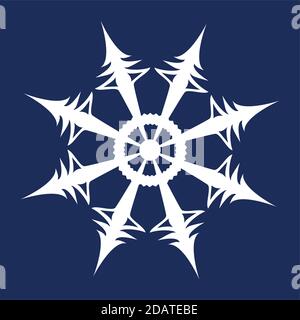 Das weiße Schneeflocken-Symbol ist vor einem blauen Hintergrund isoliert. Stock Vektor