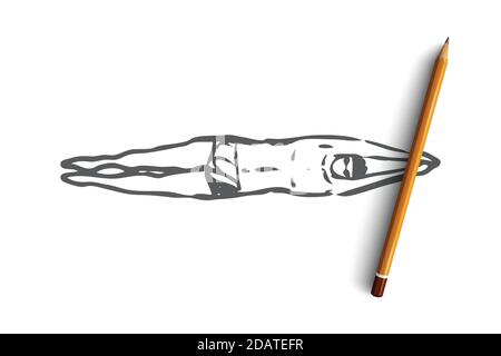 Brustschwimmen, Schwimmen, Sport, Pool, Schwimmer Konzept. Von Hand gezeichneter isolierter Vektor. Stock Vektor