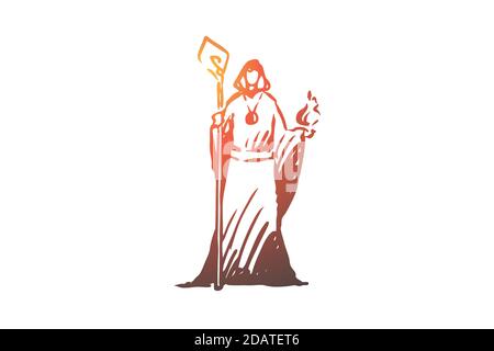 Zauberer, Zauberer, Zauberer, Heiler, psychisches Konzept. Von Hand gezeichneter isolierter Vektor. Stock Vektor