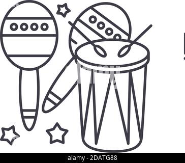 Karneval Symbol, lineare isolierte Illustration, dünne Linie Vektor, Web-Design-Zeichen, Kontur Konzept Symbol mit editierbaren Strich auf weißem Hintergrund. Stock Vektor