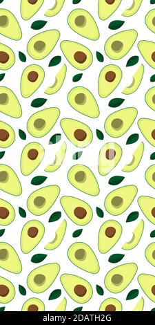 Avocado ganze und geschnittene Scheiben. Vertikale nahtlose Muster. Flache Vektor-Illustration Stock Vektor