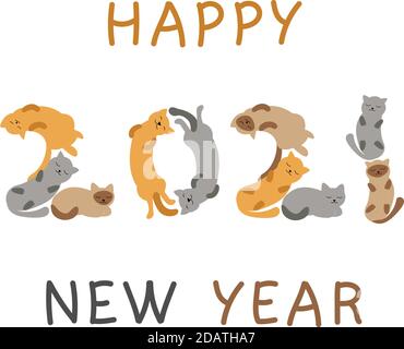 CAT Font Happy New Year 2021 Vektor-Illustration Stock Vektor