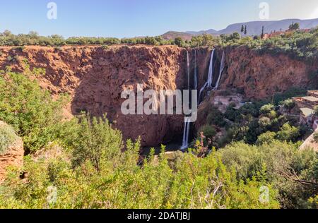 Ouzoud-Wasserfälle in der Nähe von Marrakesch im Hohen Atlas, Marokko. Nordafrika. Stockfoto