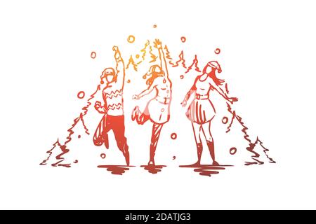 Weihnachten, Neujahr, Feiern mit Freunden Konzept. Von Hand gezeichnete Skizze isolierte Illustration Stock Vektor
