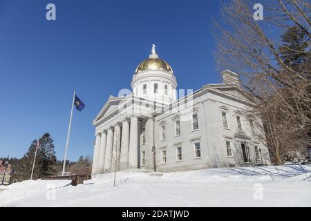 MONTPELIER, VERMONT, USA - 20. FEBRUAR 2020: Blick auf die Hauptstadt Vermont im Winter Stockfoto