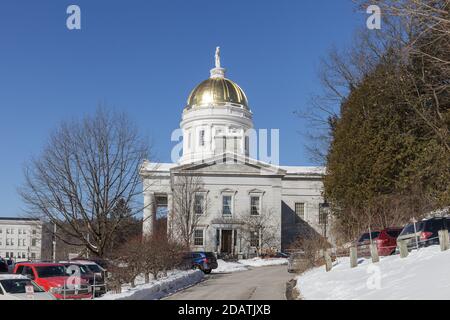MONTPELIER, VERMONT, USA - 20. FEBRUAR 2020: Blick auf die Hauptstadt Vermont im Winter Stockfoto