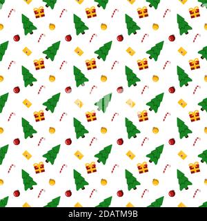 Weihnachtsmuster, Tannenbaumgeschenke und Briefe Stock Vektor