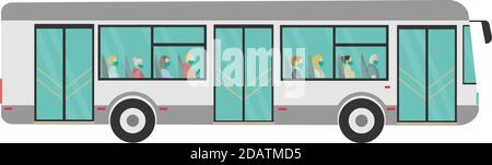 Bus mit Menschen im Inneren in medizinischen Masken und Handschuhen, eine sichere Fahrt, Reisen. vektor-Illustration Stock Vektor