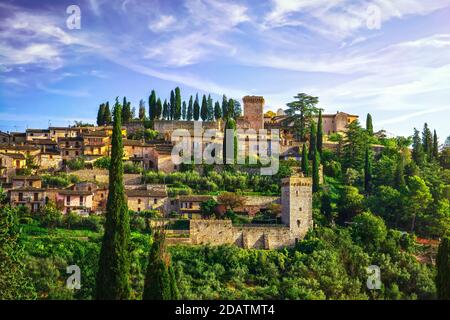 Spello mittelalterliche Dorf Skyline. Perugia, Umbrien, Italien, Europa. Stockfoto