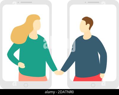 Paar Mann und Frau Kommunikation mit Smartphone Stock Vektor