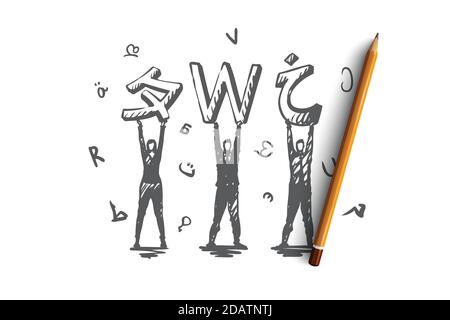 Sprache, Kurse, Englisch, Studieren, Klassenkonzept. Von Hand gezeichneter isolierter Vektor. Stock Vektor