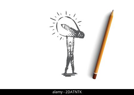 Idee, kreativ, Lampe, Geschäft, Innovationskonzept. Von Hand gezeichneter isolierter Vektor. Stock Vektor