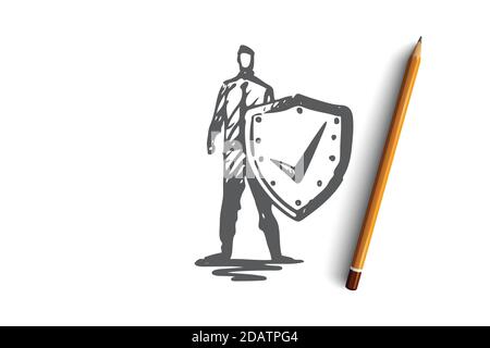 Leben, retten, schützen, Sicherheit, Schutzkonzept. Von Hand gezeichneter isolierter Vektor. Stock Vektor