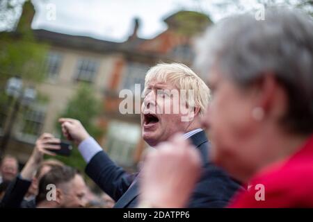 BREXIT-Kampfbus in Stafford mit Boris Johnson Predigten Stockfoto