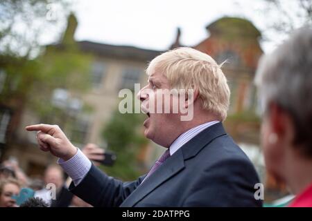 BREXIT-Kampfbus in Stafford mit Boris Johnson Predigten Stockfoto