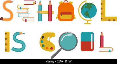 Inschrift Schule ist cool von der Schule Gegenstände Stock Vektor