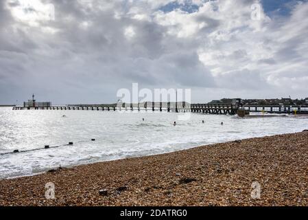 Shoreham, West Sussex, UK Sonntag, 15. November 2020UK Wetter: Open Water Schwimmer trotzen dem Meer in der relativen Ruhe des Shoreham Harbour, da die Bedingungen an exponierten Stränden zu wild sind. Foto ©Julia Claxton Credit: Julia Claxton/Alamy Live News Stockfoto