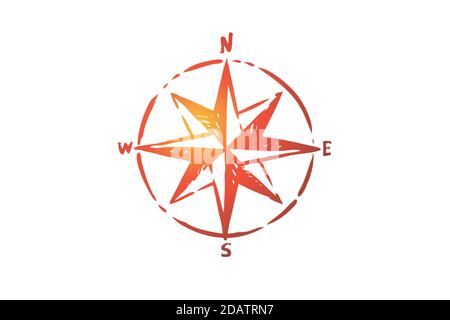 Windrose, Navigation, Kompass, Richtungskonzept. Von Hand gezeichneter isolierter Vektor. Stock Vektor