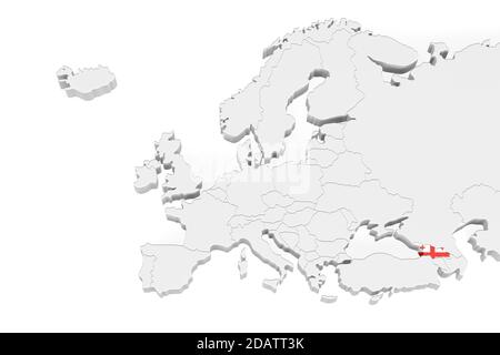 3D Europa Karte mit markierten Grenzen - Gebiet von Georgien Markiert mit Georgien Flagge - isoliert auf weißem Hintergrund mit Platz für Text - 3D-Illustration Stockfoto