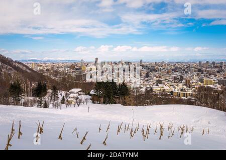 Sapporo, Japan Stadtbild vom Asahiyama Memorial Park im Winter. Stockfoto