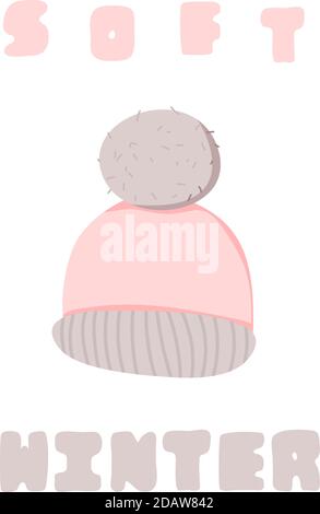 Warm rosa Winterhut mit großen Pom Pom. Weicher Winter. Stock Vektor