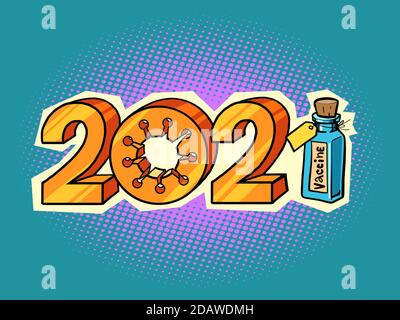 2021 Neujahr. Coronavirus-Impfstoff Impfung kovid19 Antikörper Stock Vektor